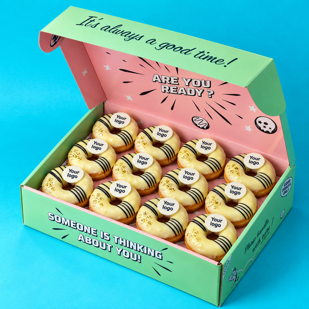 Custom brandbox - 24 vegan mini doughnuts with logo
