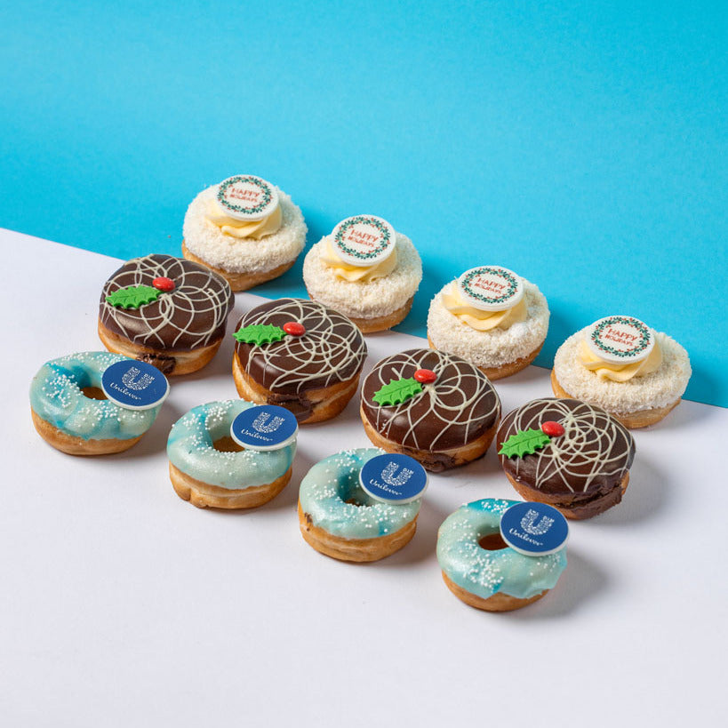 Corporate "Happy Holidays" Mini-boîte cadeau à beignets avec logo