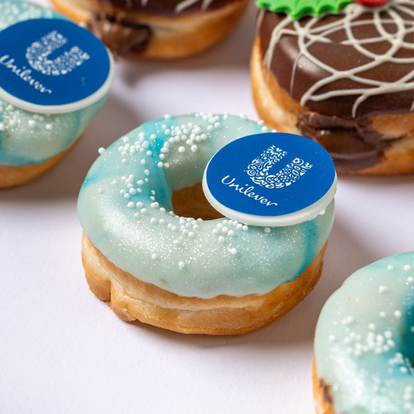 Corporate "Happy Holidays" mini doughnut gift box with logo