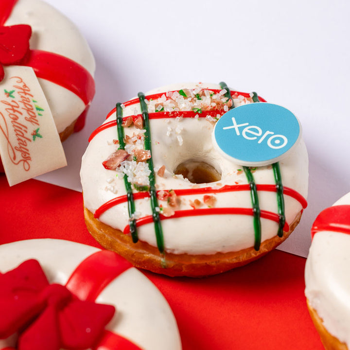 Corporate "Happy Holidays" doughnut gift box with logo (vegan)