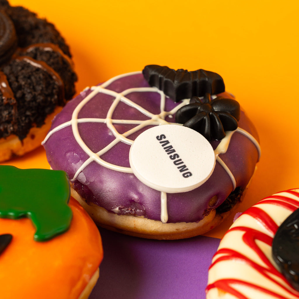 Caja de regalo para donuts "Halloween corporativo" con logotipo (VG)
