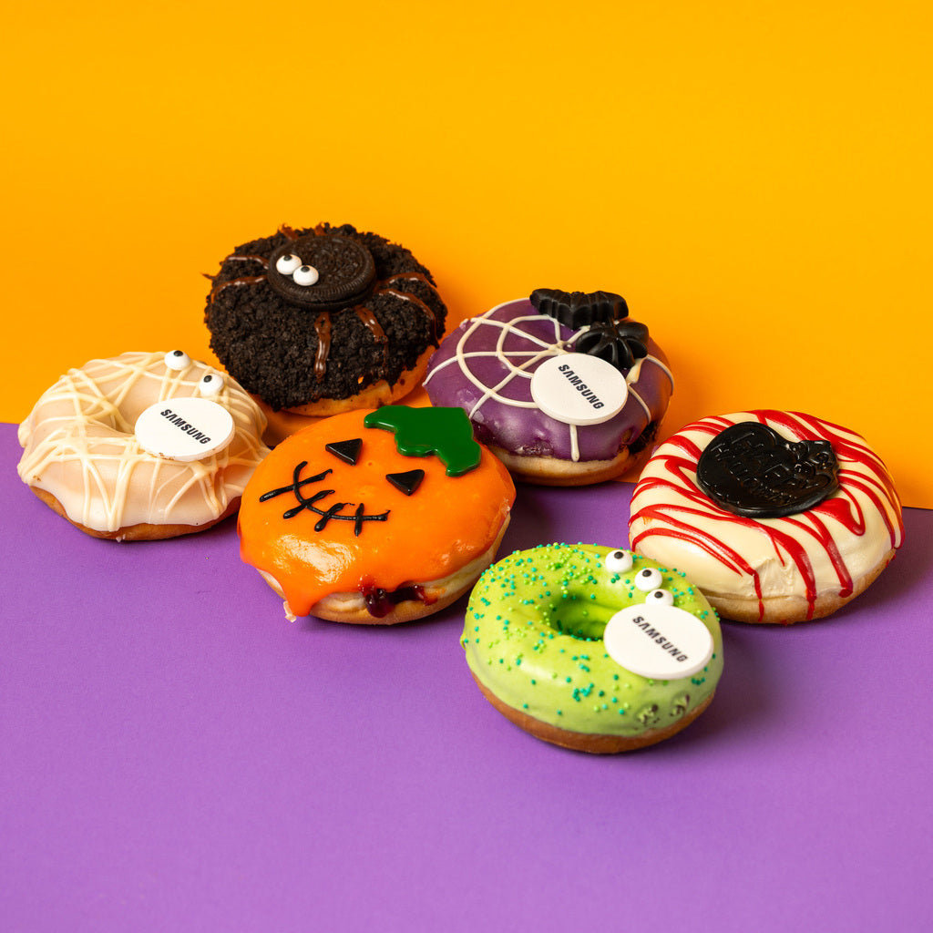 Caja de regalo para donuts "Halloween corporativo" con logotipo (VG)