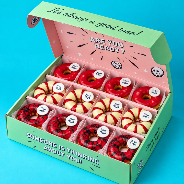 Custom brandbox - 24 vegan mini doughnuts with logo