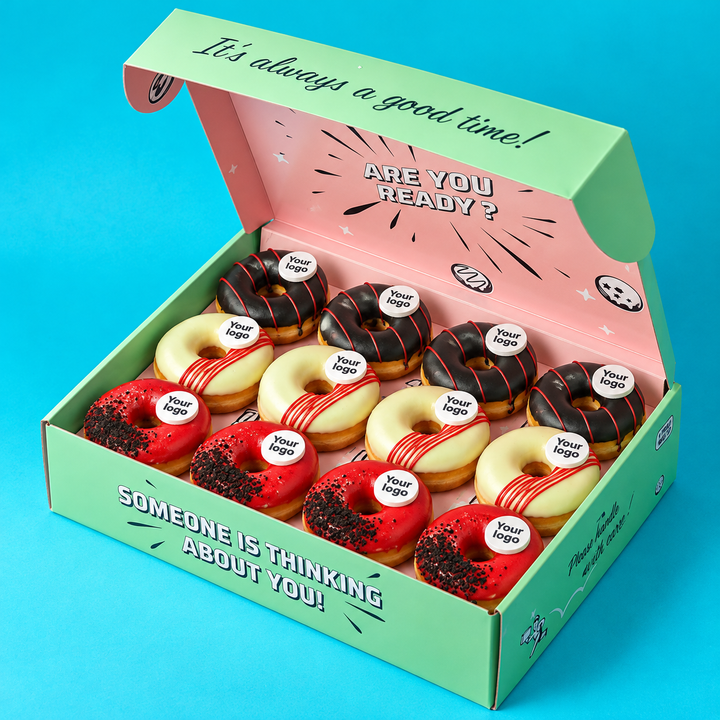 Custom brandbox - 24 vegan mini doughnuts with logo