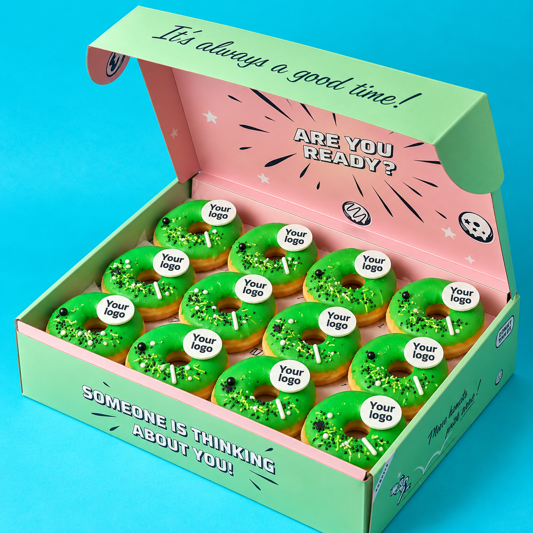 Custom brandbox - 24 vegan mini doughnuts with logo