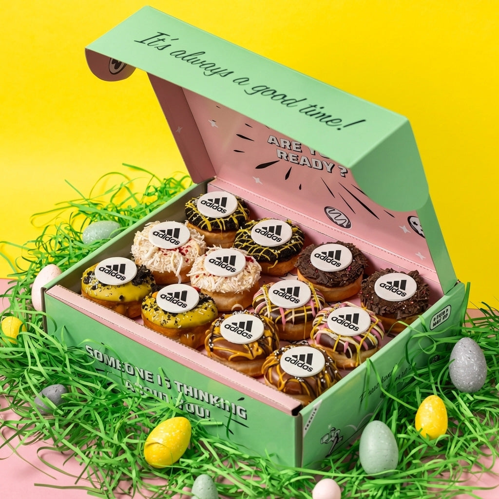 "Speciale Pasqua" cofanetto regalo aziendale di mini donut con logo
