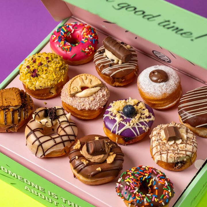 "DT Deluxe Dozen" mini donut gift box