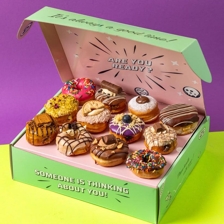 "DT Deluxe Dozen" mini donut gift box